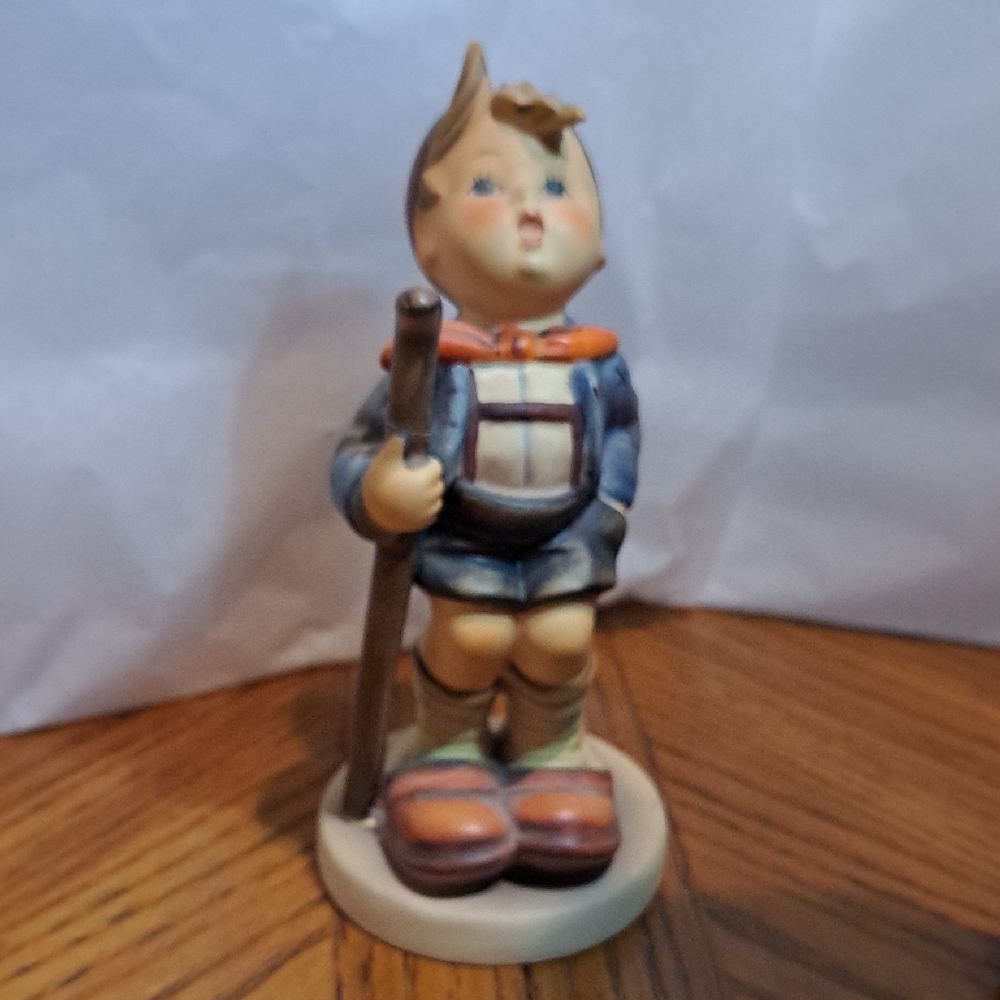 Larger Vtg Hummel "Little Hiker" HUM16 Little Boy Carrying A Walking Stick. 6"